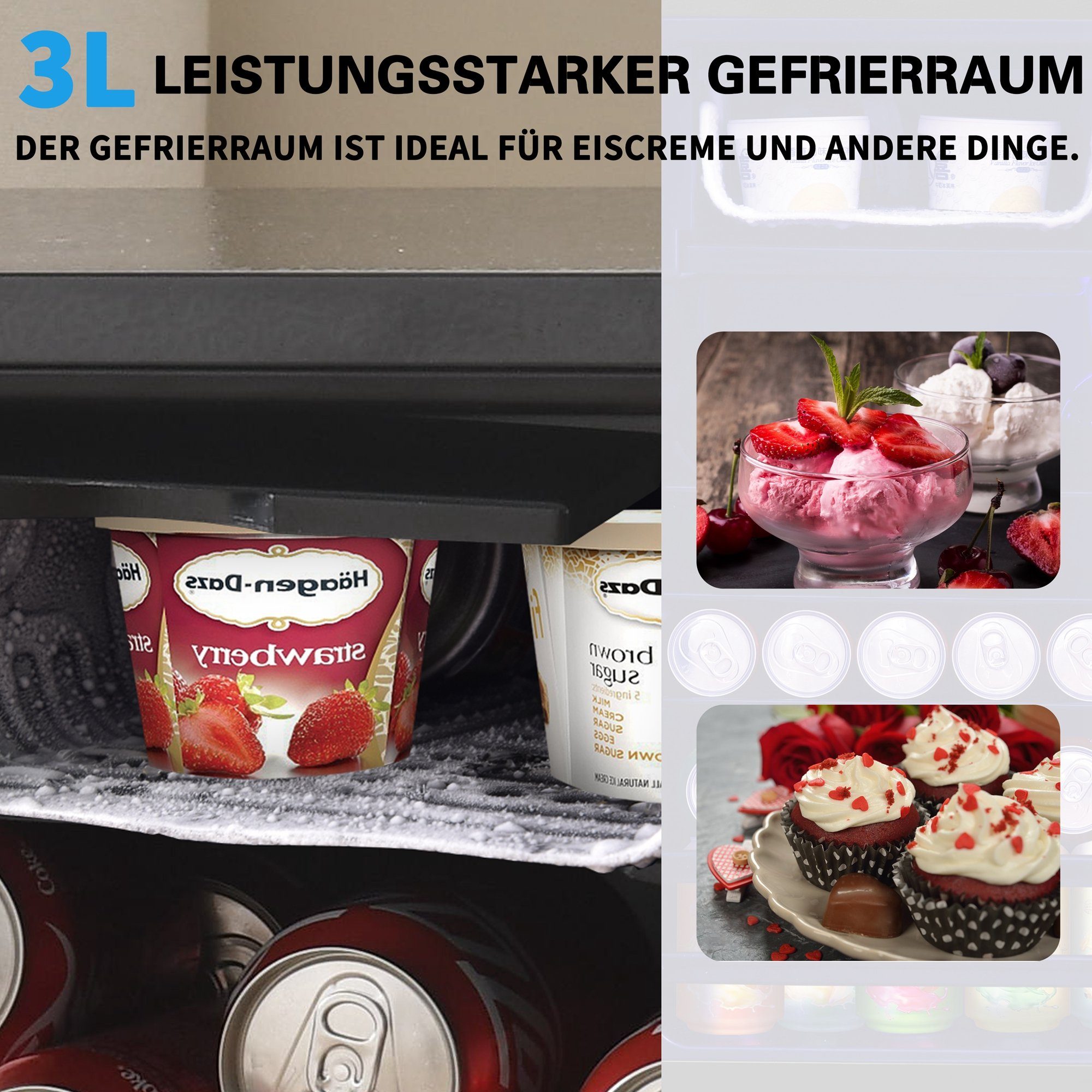 Kühlschrank 76L mit Gefrierfach, Glastür, verstellebare Ablage, Getränkekühlschrank SC-76A