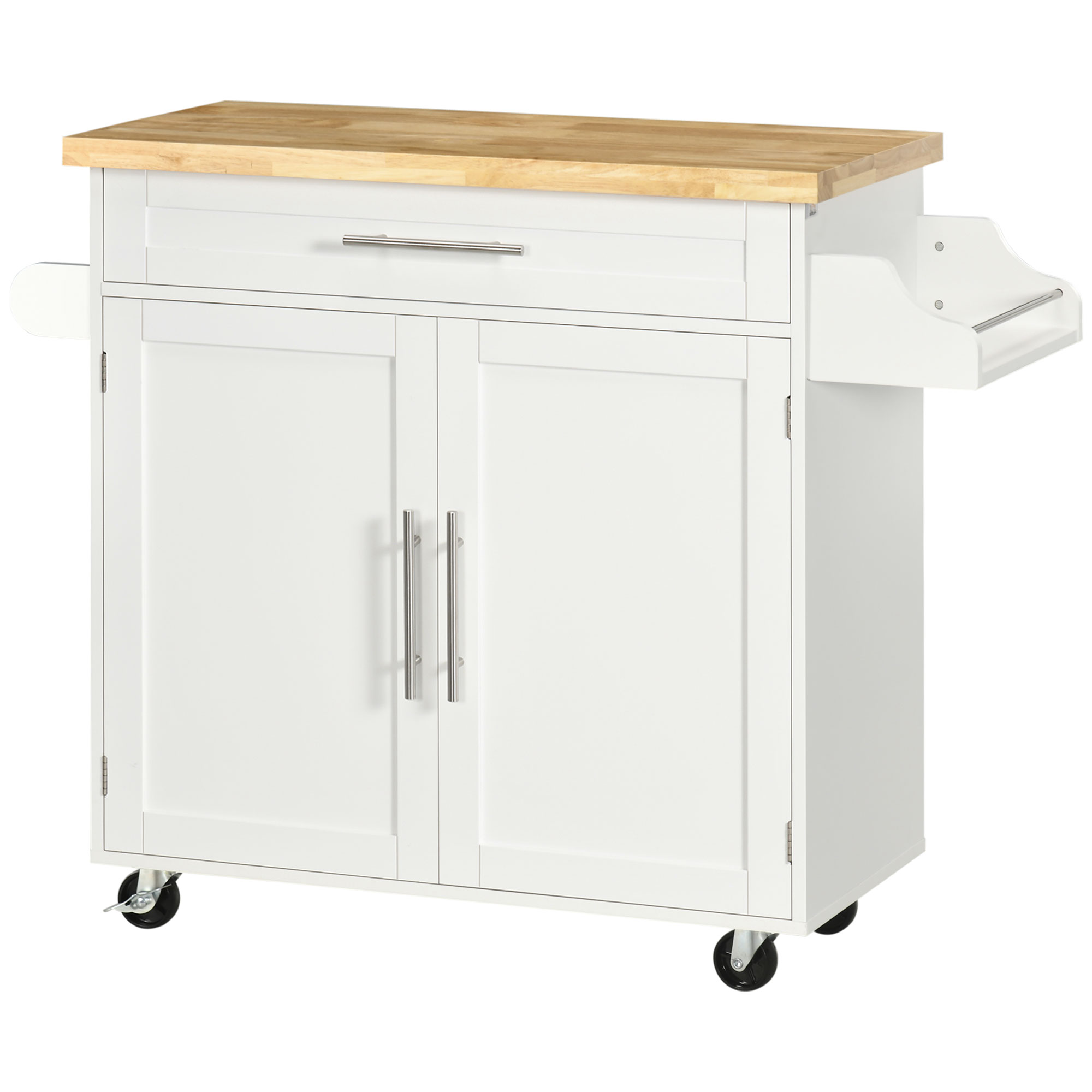 Keukentrolley Serveerwagen Keukeneiland, 1 Kruidenrek, 1 Handdoekhouder, 109 cm x 40 cm x 89 cm, Wit