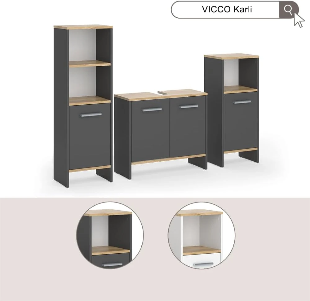 Vicco Badmöbel-Set Karli mit Waschbeckenunterschrank, modernes Badezimmermöbel-Set