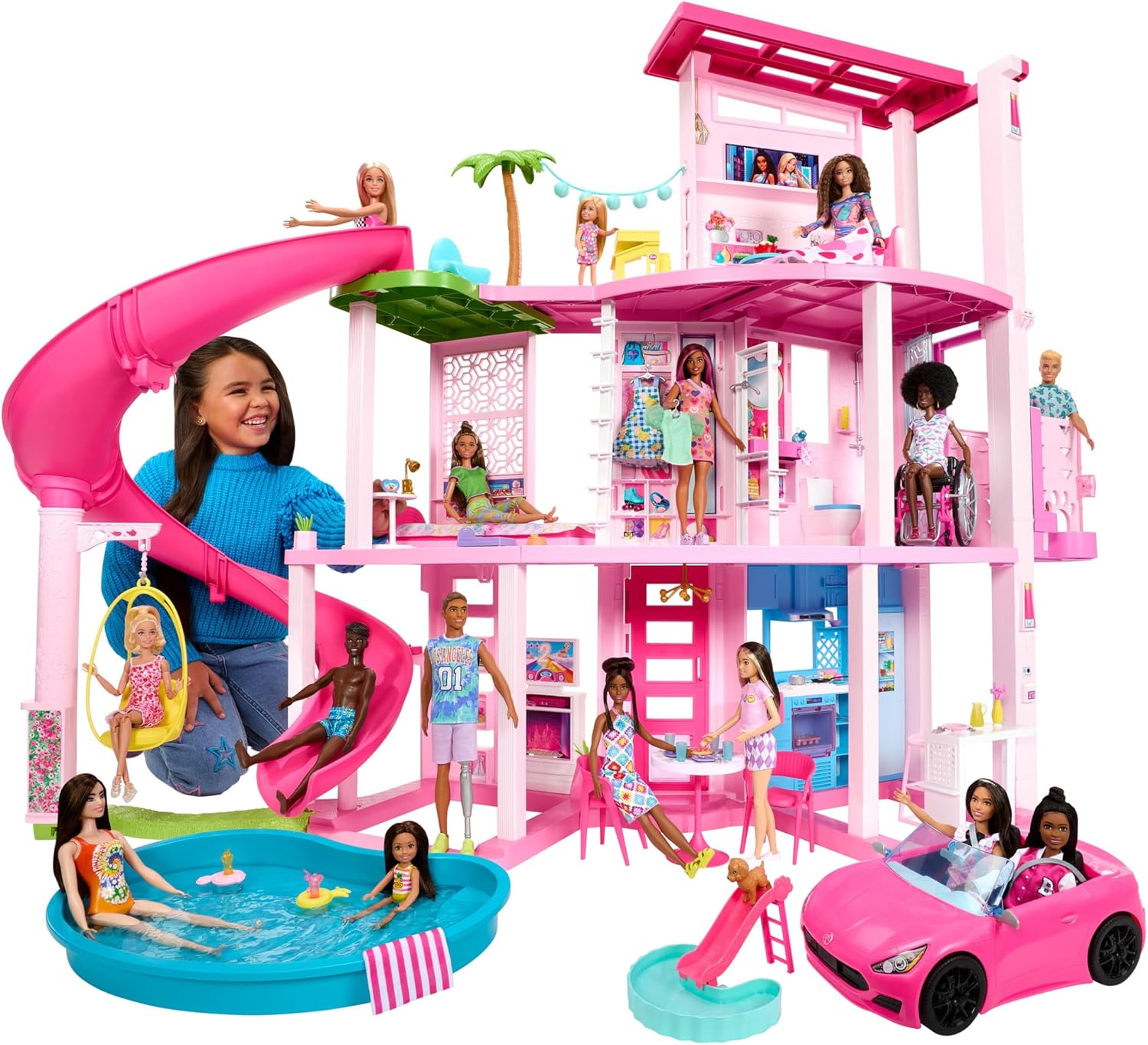 Barbie Dreamhouse 2023 Casa para muñecas de juguete de 3 plantas con 75 muebles y accesorios, 3 años (Mattel HMX10)