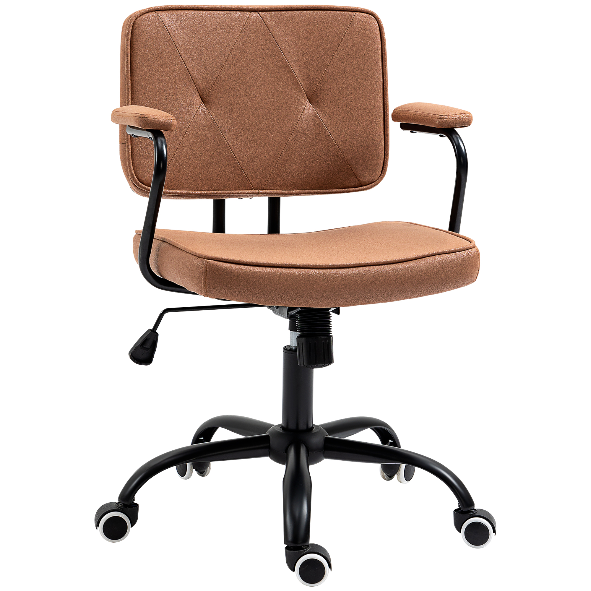 Vinsetto Bürostuhl mit Rollen Drehstuhl Schreibtischstuhl für Büro höhenverstellbar mit Wippfunktion 360°-Drehung neigbar Schaumstoff Braun 61 x 58 x 82-91 cm