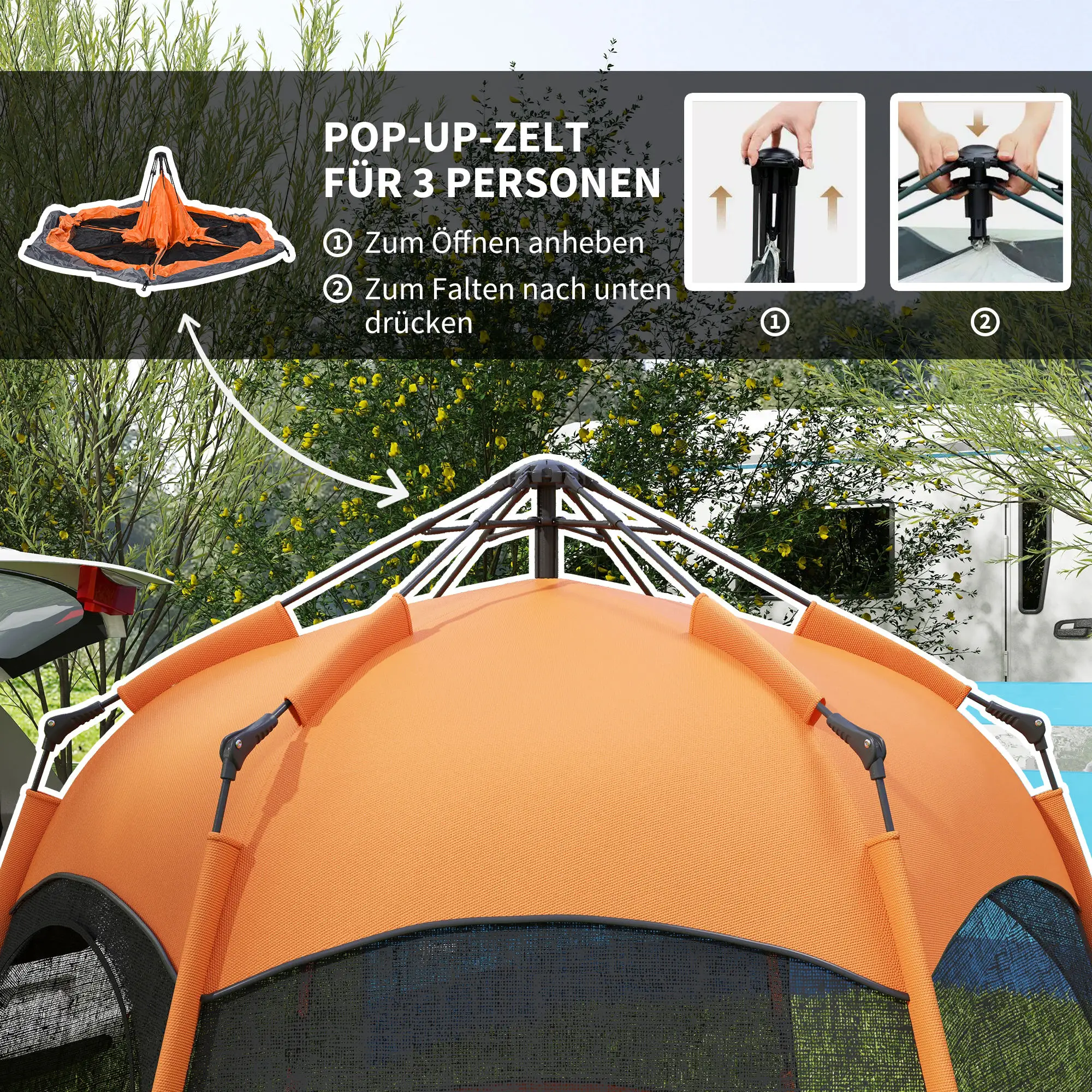 Outsunny Kampeertent Quick-Up 4-6 Personen dubbelwandig Outdoor