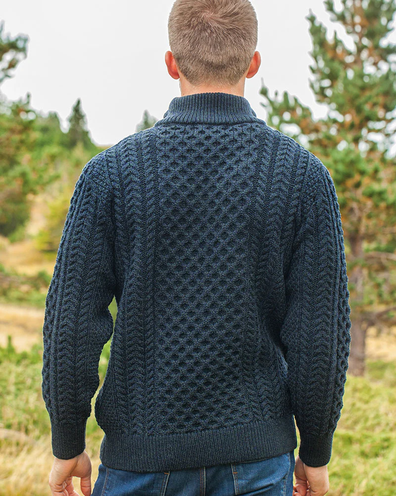 Men's 1/4 Zip Aran Sweater - Blackwatch
