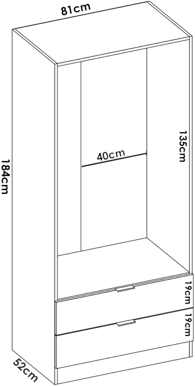 Dmora Pisanino Wardrobe 2 Doors 52 x 184 H cm Brown Oak 2 Drawers Clothes Hanger, Bedroom Wardrobe 2 Doors