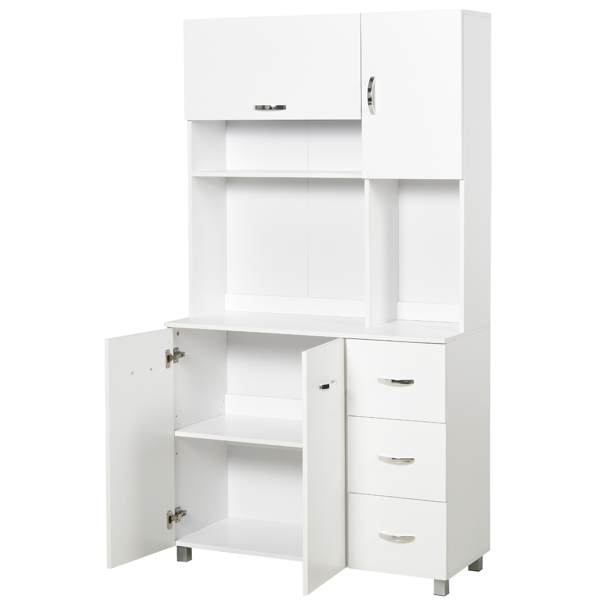 HOMCOM Küchenschrank, Hochschrank mit 3 Schubladen,Sideboard, Aufbewahrungsschrank mit verstellbaren Ablagen, Kommode, Weiß, 100x 39,5 x 183,5 cm