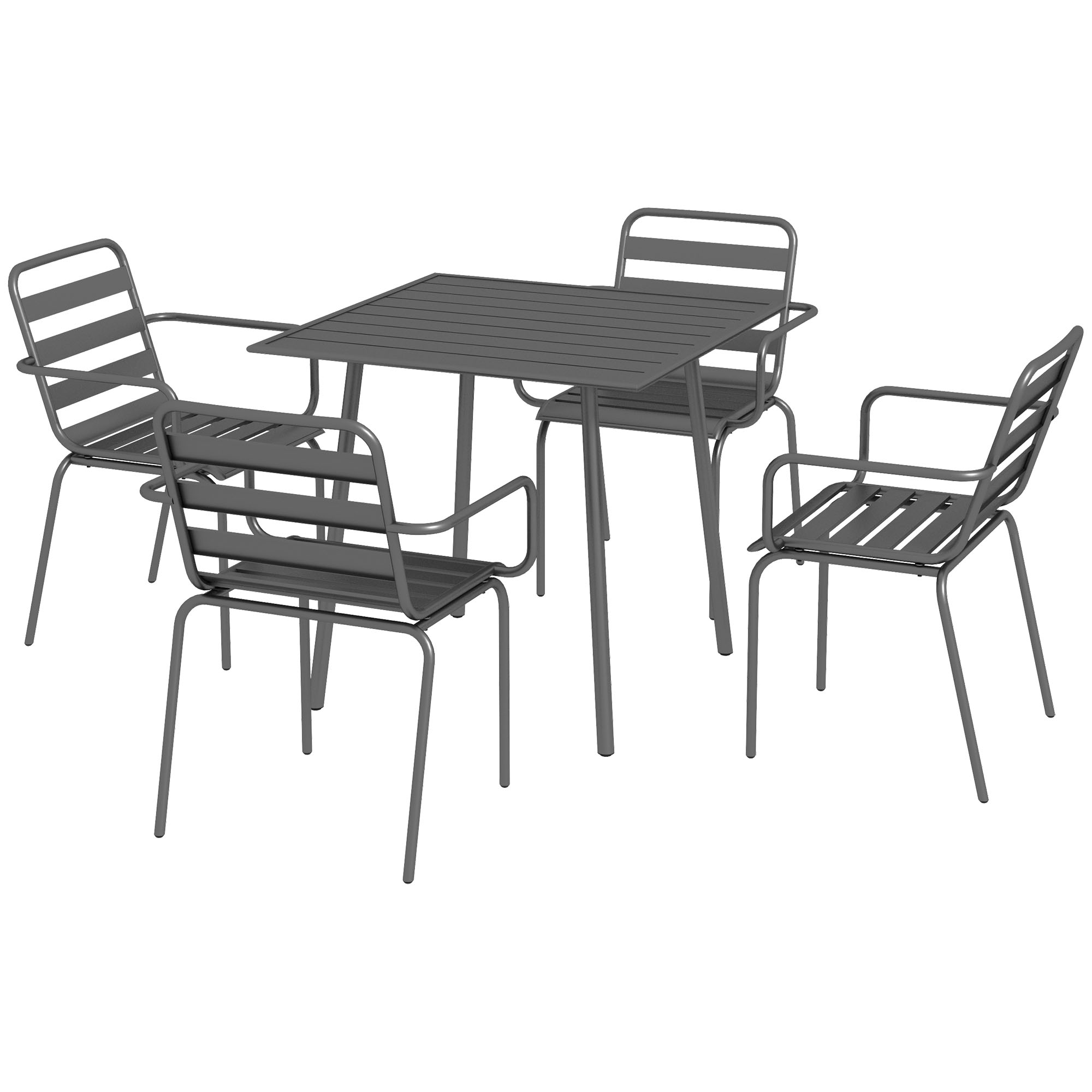 Outsunny Gartenmöbelset 5-teilig mit 1 Tisch und 4 stapelbaren Stühlen aus grauem Stahl