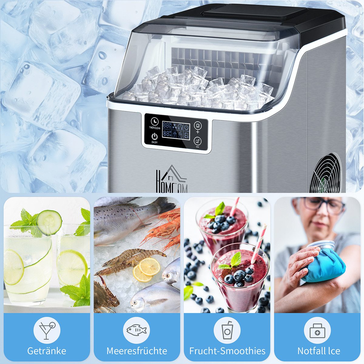 Eiswürfelmaschine Eiswürfelmaschine mit 3,2 L Wassetank Eiswürfelbereiter