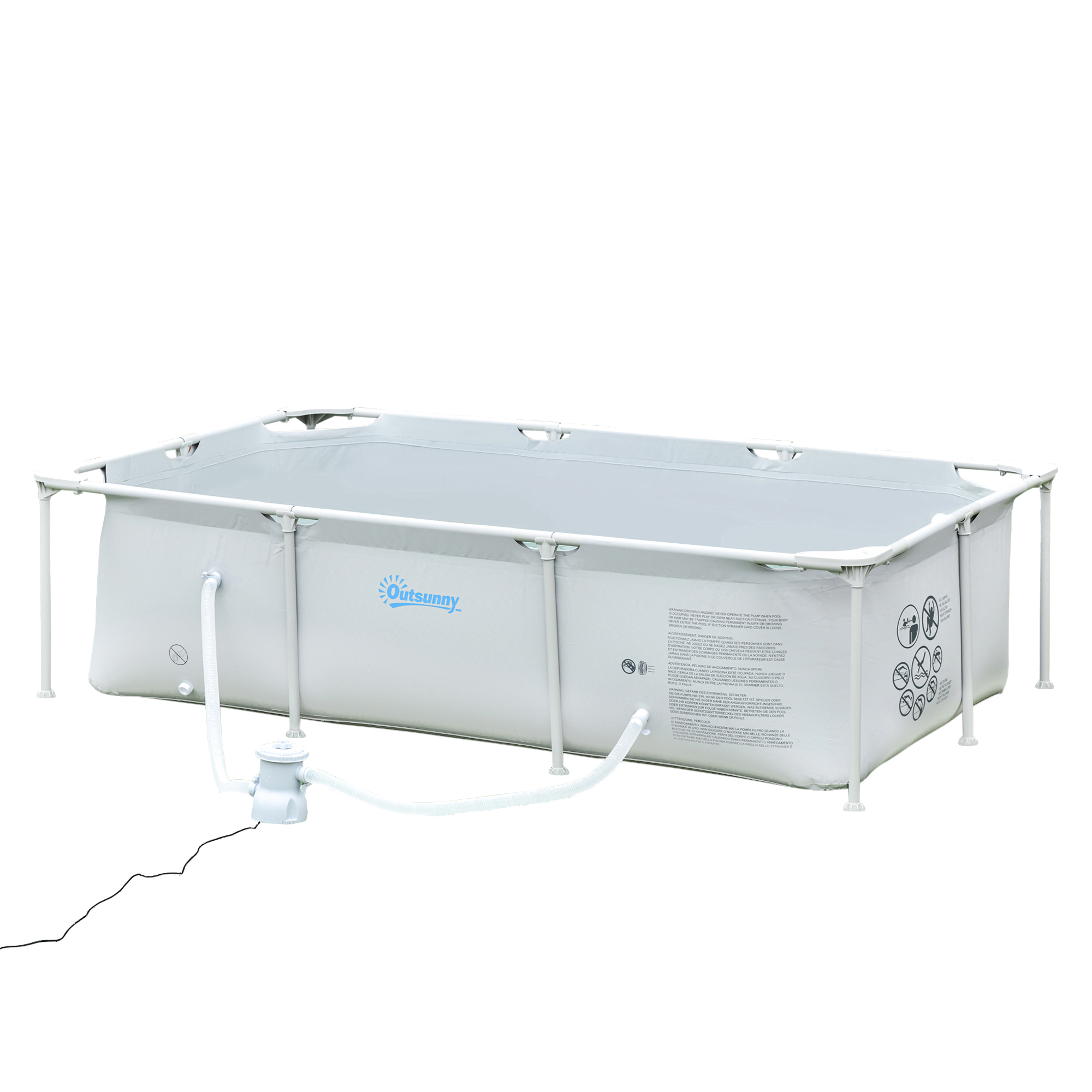 Outsunny Rechteckiger oberirdischer Stahlrohrpool mit Filter 252L x 152B x 65H cm Grau