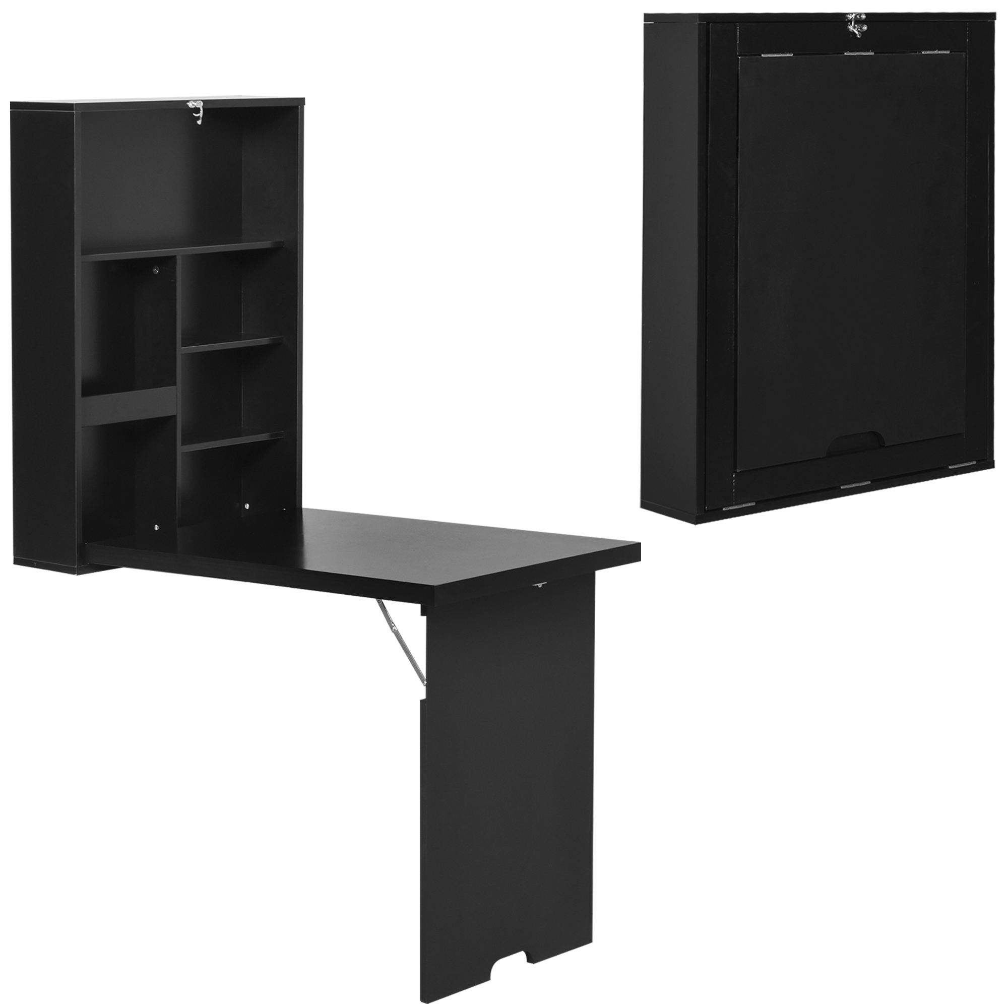 HOMCOM Wandtisch klappbar Wandklapptisch Klappschreibtisch mit Tafel Klappbarer Computertisch mit Stauraum Esstisch für Küche Wohnzimmer Schwarz Bar 60 x 94,5 x 147 cm