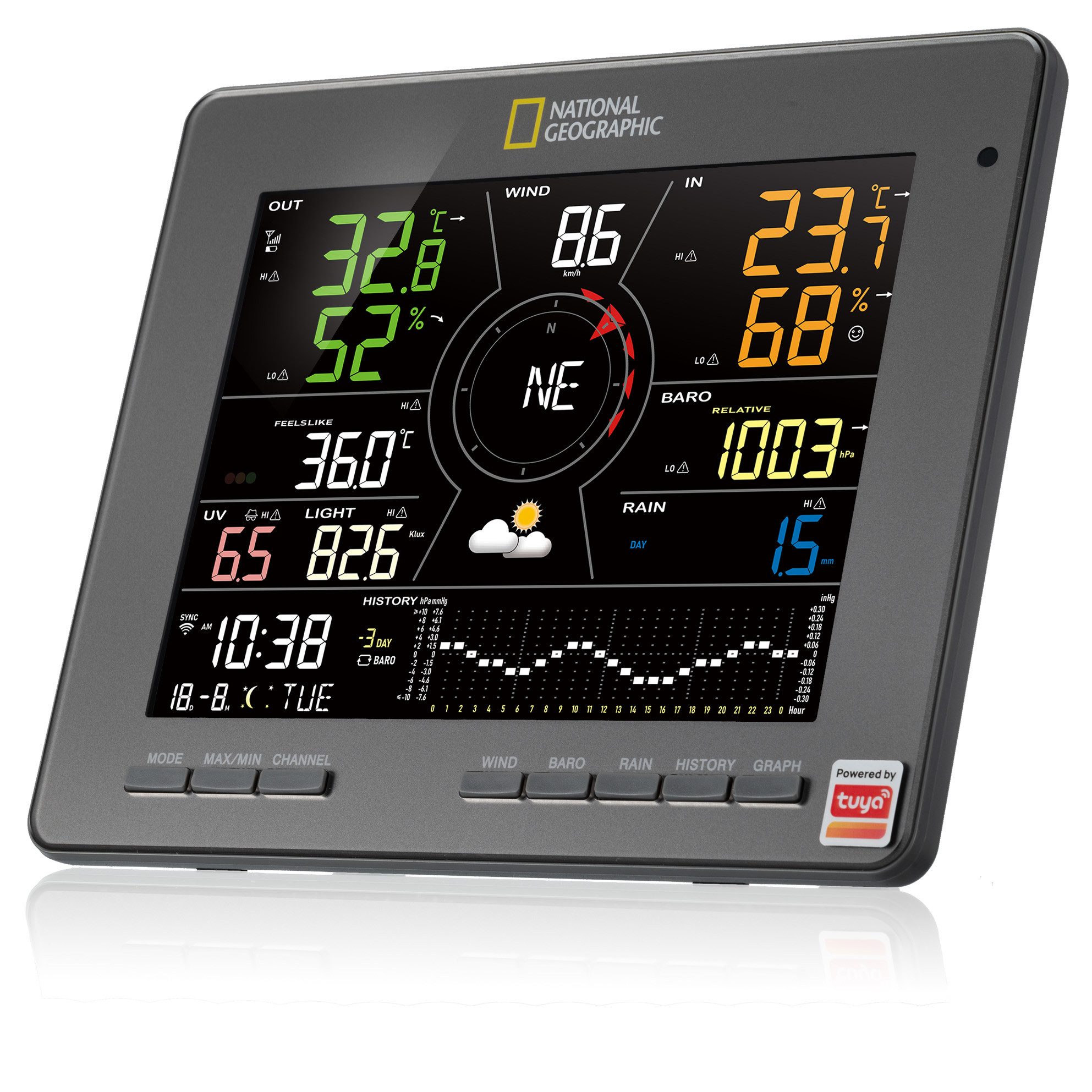 Wetterstation NATIONAL GEOGRAPHIC Smarte Tuya-Wetterstation mit 7-in-1-Sensor