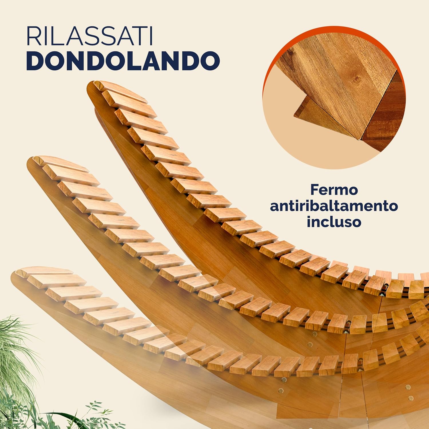 Casaria® 2x Sdraio a Dondolo JAVA Pieghevole 155x60x93cm Portata 160 kg Legno Acacia Certificato FSC® Lettino Sauna