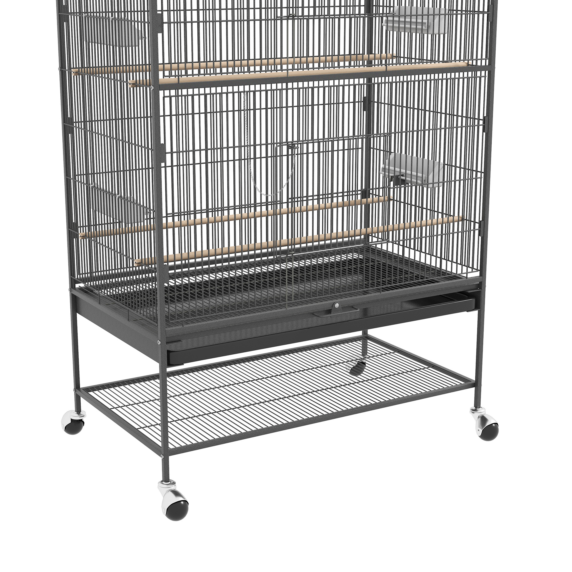 Vogelkooi inclusief zitstokken, vogelspeelgoed, uitneembare vloerbak, 1 plank, grijs