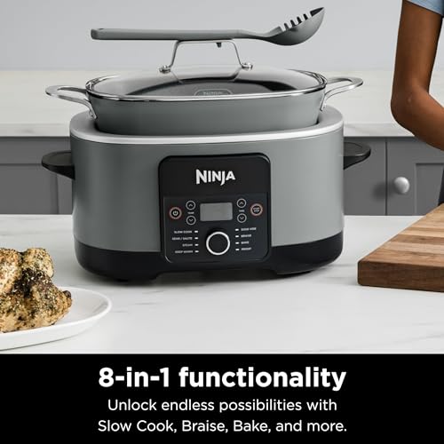 Ninja MC1001 Foodi PossibleCooker PRO 8.5 Quart Multi Cooker, with 8 in 1 Slow Cooker, Dutch Oven, Steamer, Glass Lid Integrated Spoon, Nonstick, Oven Safe Pot to 500°F, Sea Salt Gray: Home & Kitchen