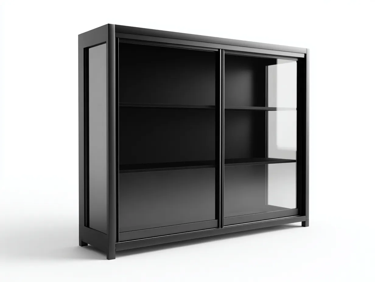 Vitrine-Metall-Glas-120 x 42 x 98 cm-Schwarz-Moderner Stil