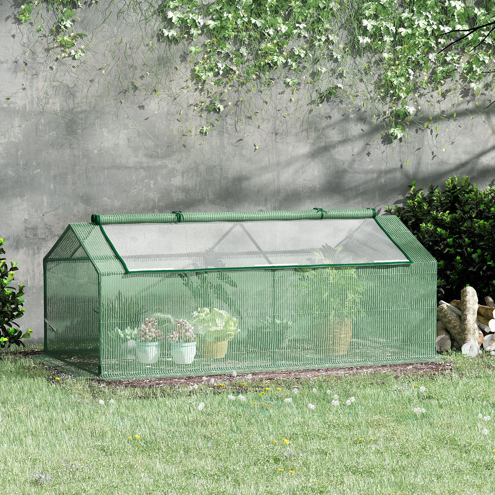 Outsunny Foliegewächshaus mit Fenster Treibhaus Tomatenhaus Frühbeet 180 x 90 x 70 cm Grün