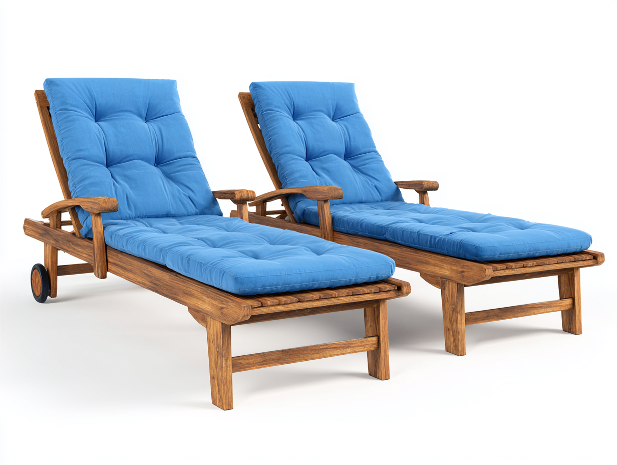 Sonnenliege - Holz-Textil - 214x78x93 cm - Blau-Natur - Modern