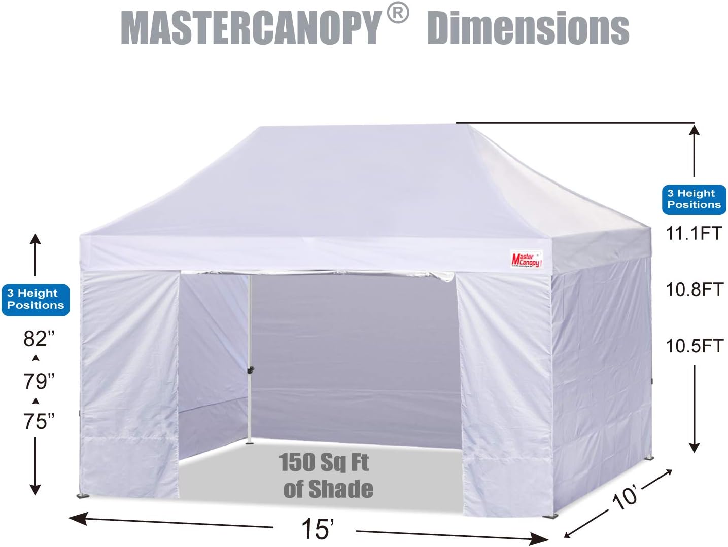 MASTERCANOPY Heavy Duty Pop-up Canopy Tent with Sidewalls (10x15 White)