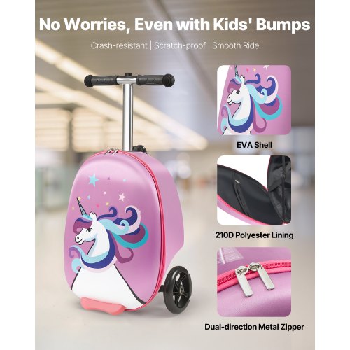 VEVOR Scooter Koffer max. 50kg Reisekoffer Kinder 20L Fassungsvermögen Lila