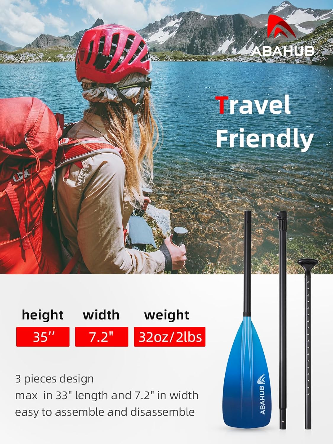 Abahub Pagaia SUP Alluminio Remi SUP Paddle Stand Up Paddle Telescopico 173-213 cm per Tavola da Surf Canoa SUP, Lama in Nylon di Plastica in Nero/Blu/Verde/Rosso/Arancione/Giallo