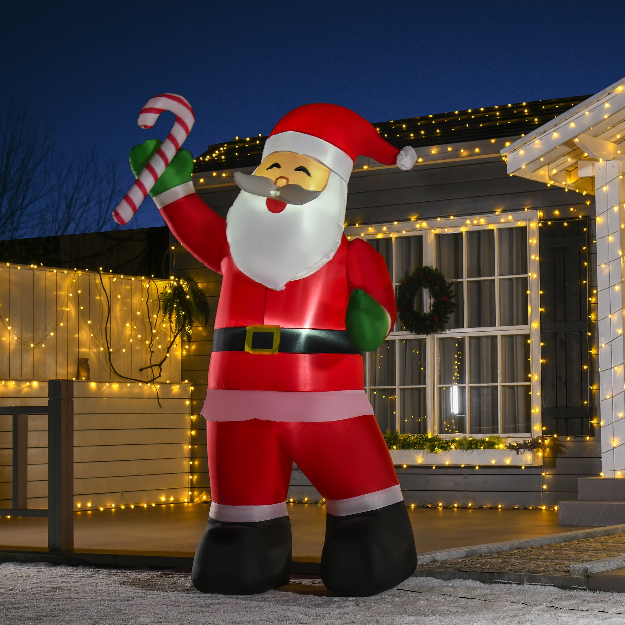 HOMCOM 8ft Inflatable Santa Claus with Candy Cane, LED Lit Outdoor Christmas Yard Decoration