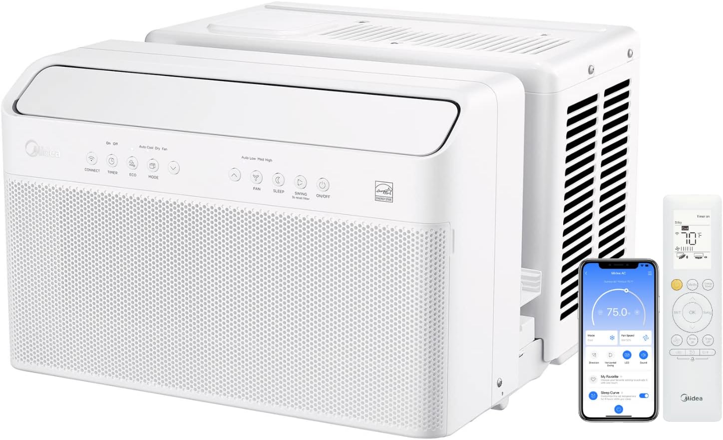 Midea 12,000 BTU U Shaped Smart Inverter Window Air Conditioner&ndash;Cools up to 550 Sq. Ft., Ultra Quiet with Open Window Flexibility, Compatible with Alexa/Google Assistant, 35% Energy Savings (Renewed)