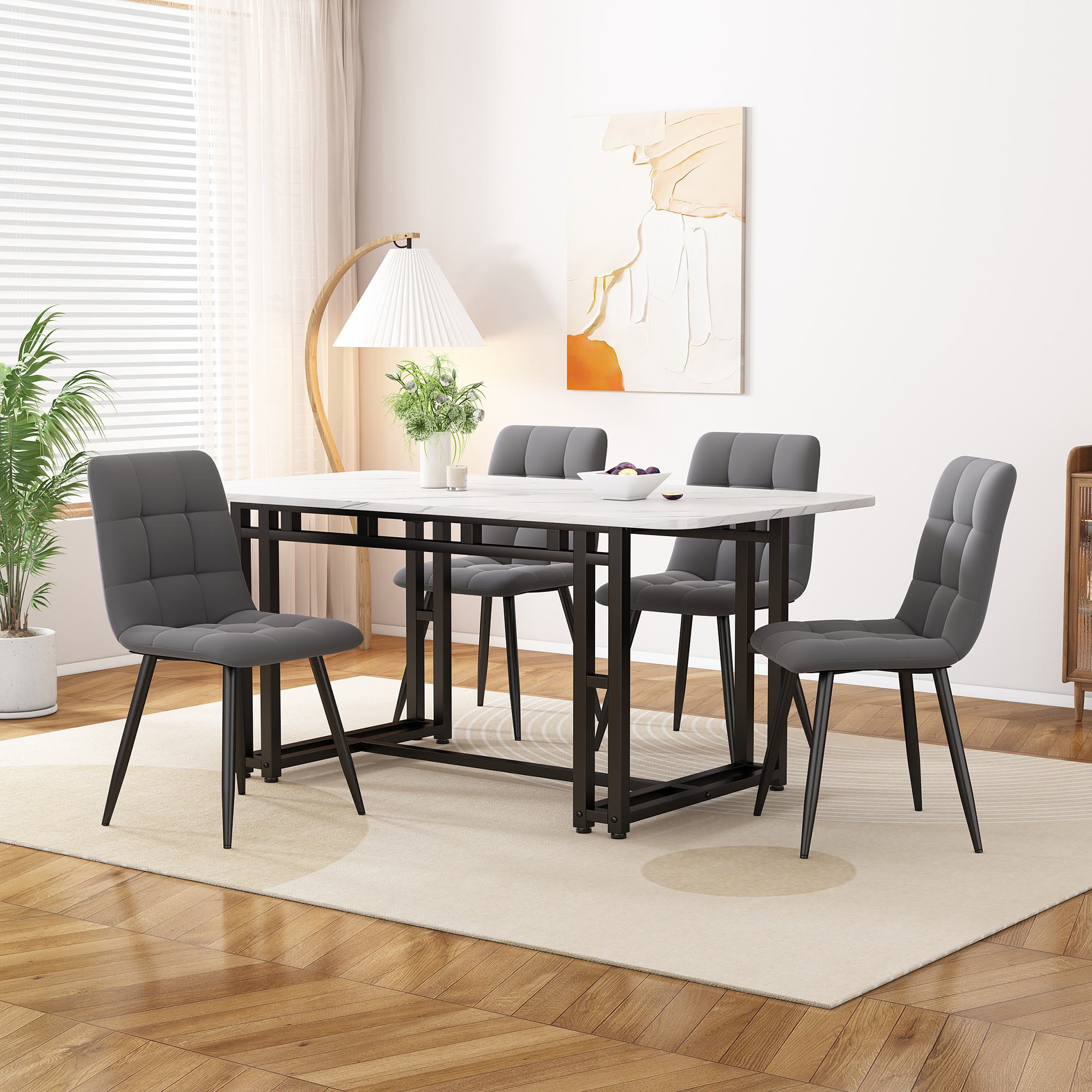 Esszimmertisch, 120x70 cm, MDF Tischplatte, Familiengebrauch, Schwarz Metallbeine Design, Küche und Wohnzimmer, Schwarz Weiss