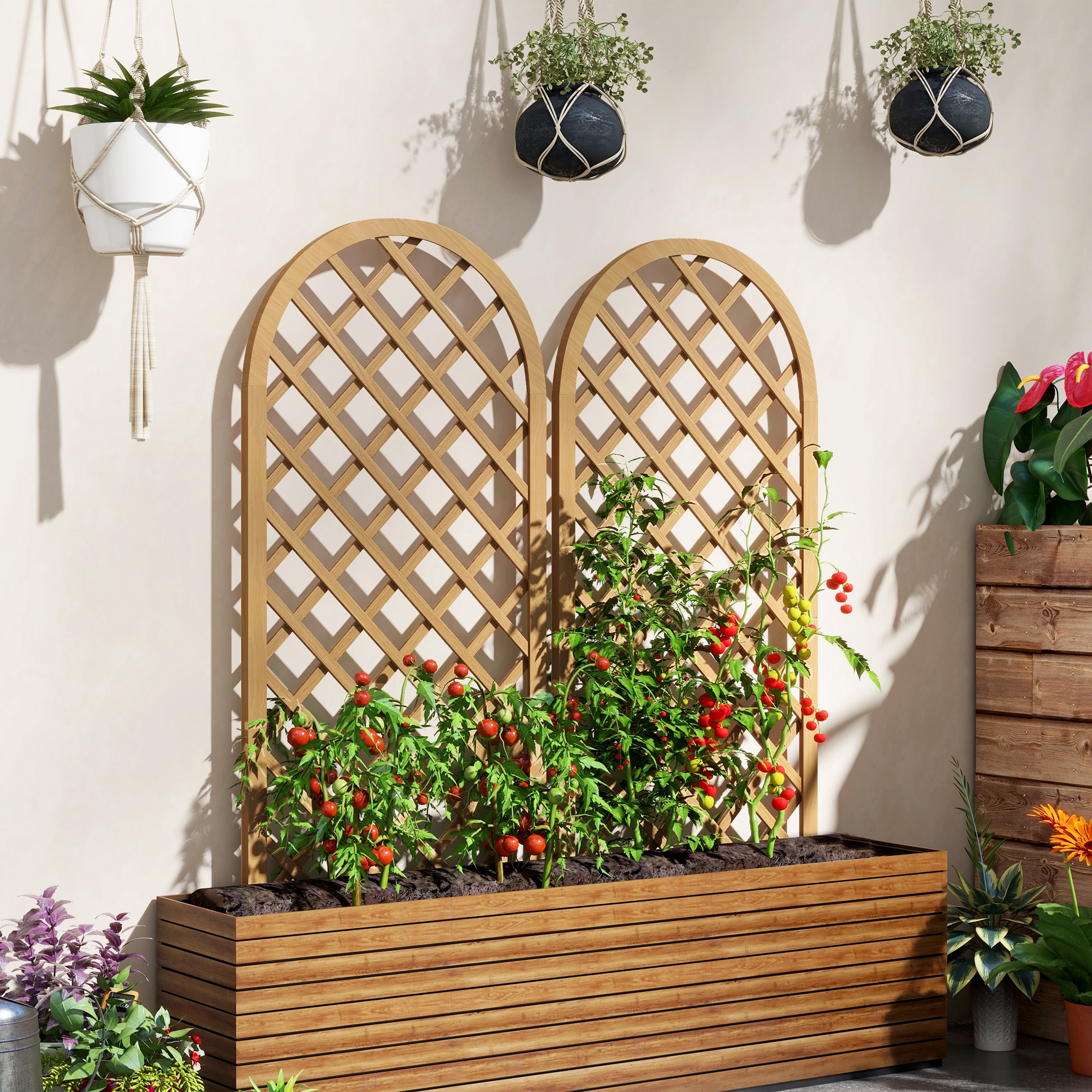 Outsunny Set aus 2 Holzgittern - Bogenpaneele für Kletterpflanzen - Maße einer Paneele: 60L x 120H cm