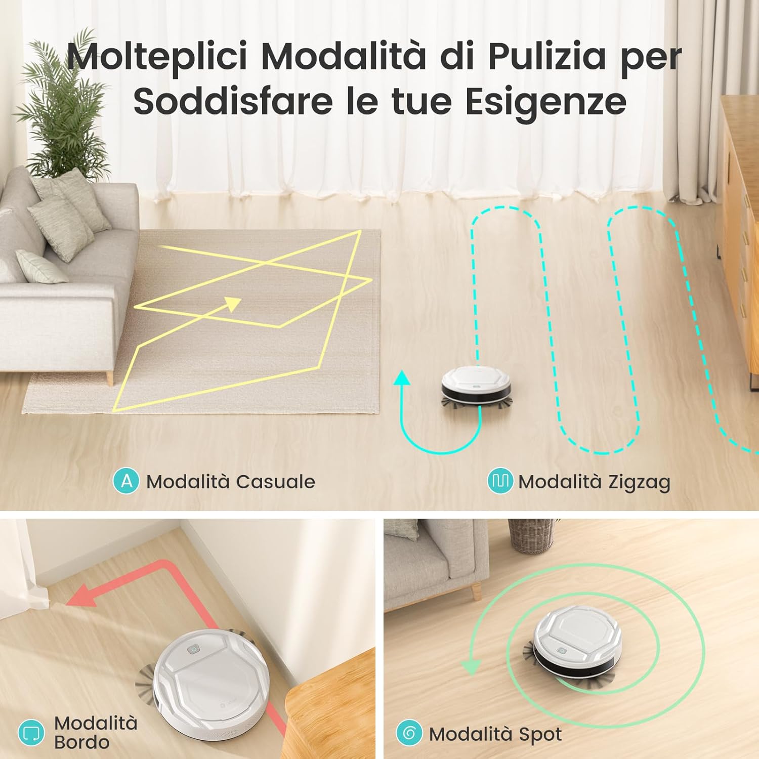 Lefant Robot Aspirapolvere con 2200Pa, Senza Grovigli,7,6cm Ultra Sottile,Autocaricante,Wi-Fi/App/Alexa,120 Minuti,6 Modalit脿 di Pulizia,Ideale per Peli di Animali Domestici,Pavimenti Duri M210-Pro