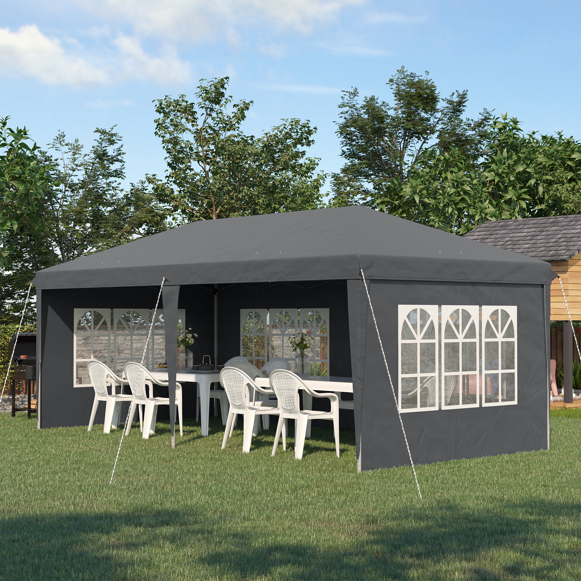 Outsunny Pavillon Pop-Up Faltbar - Empfangszelt - 3 x 6 m 3 abnehmbare Seiten Grau