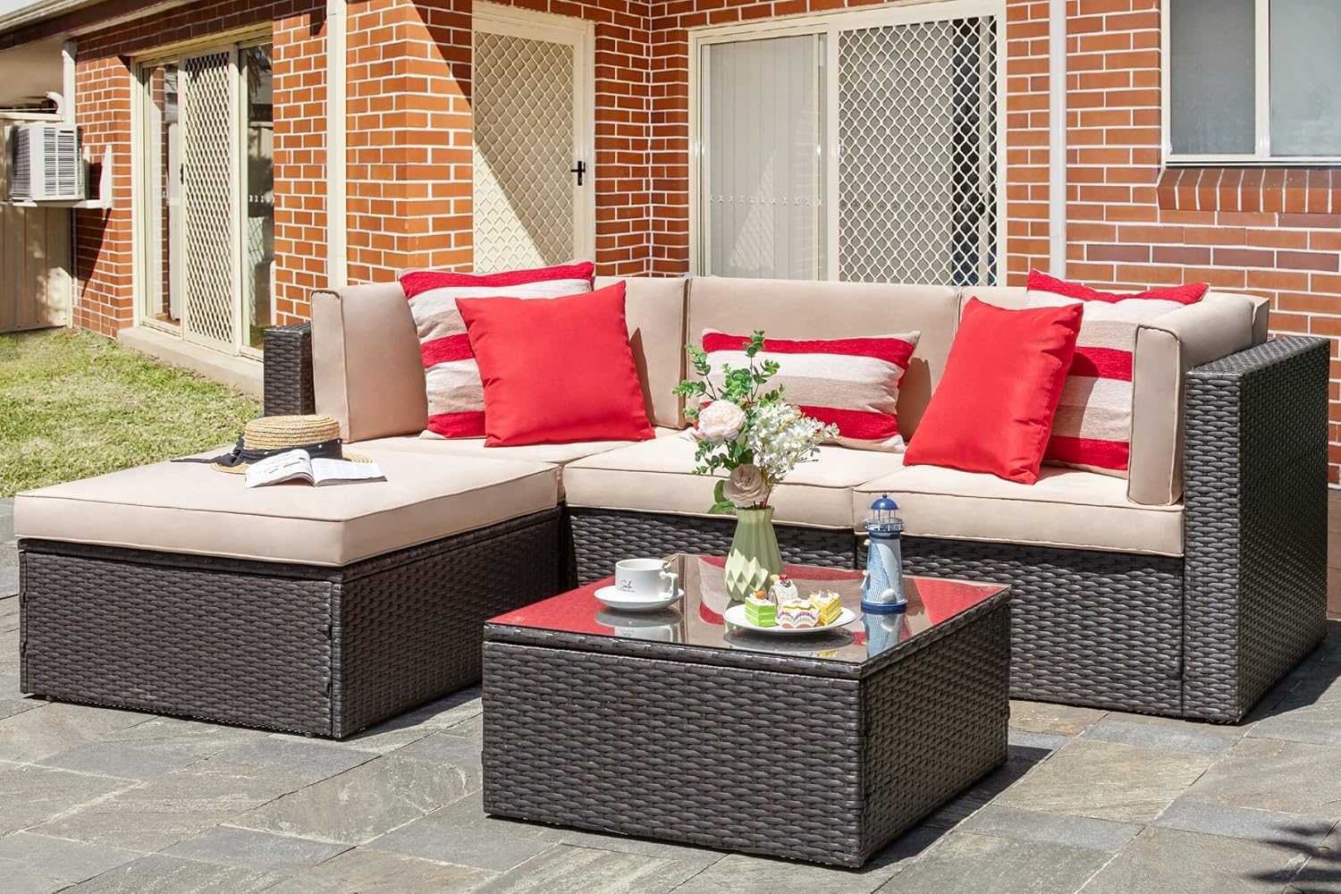 5 Piece Patio Furniture Sets Outdoor Patio Set Sectional Sofa