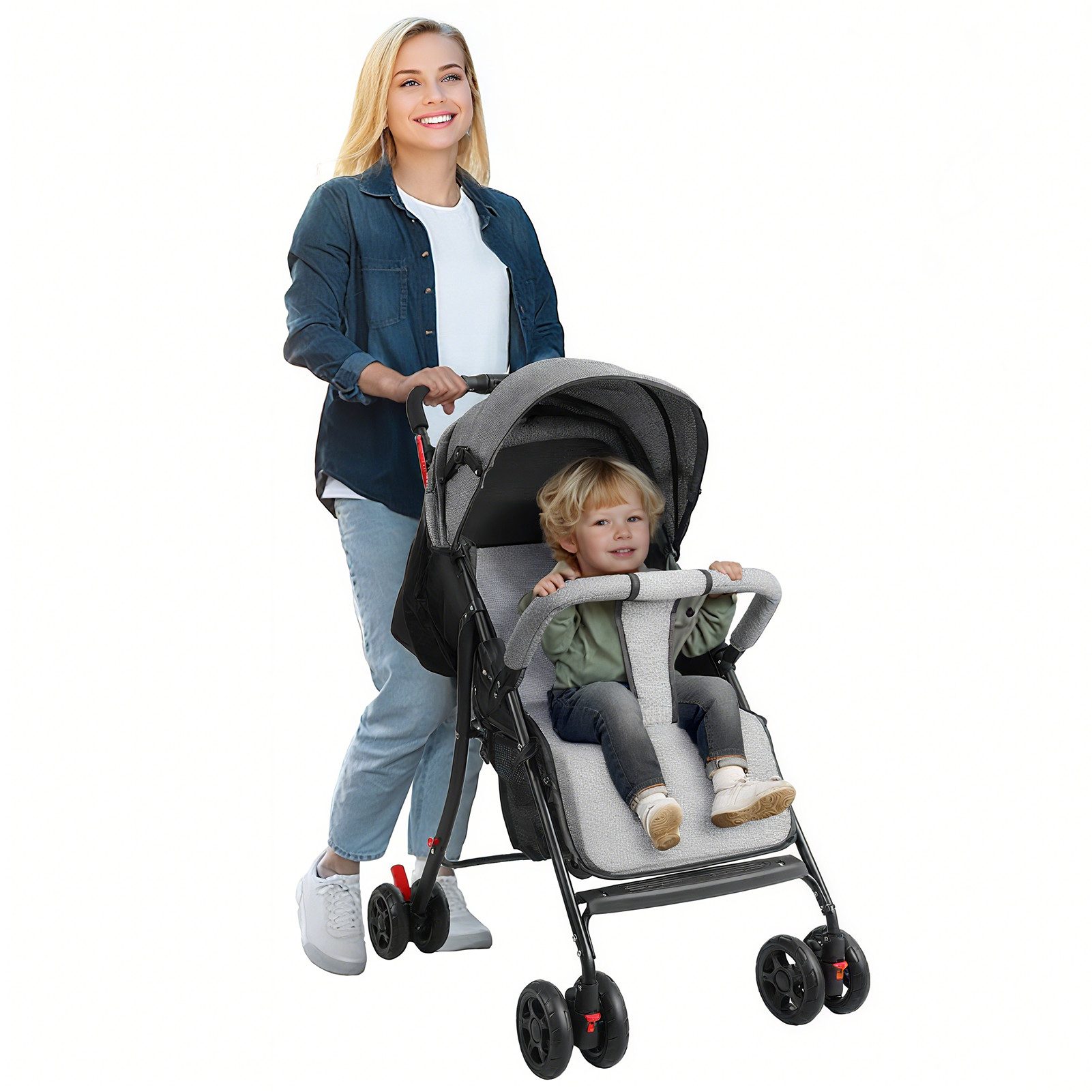 Kinder-Buggy Baby Kinderwagen bis 10 Kg, 0-2 Jahre, Zusammenklappbar, Grau
