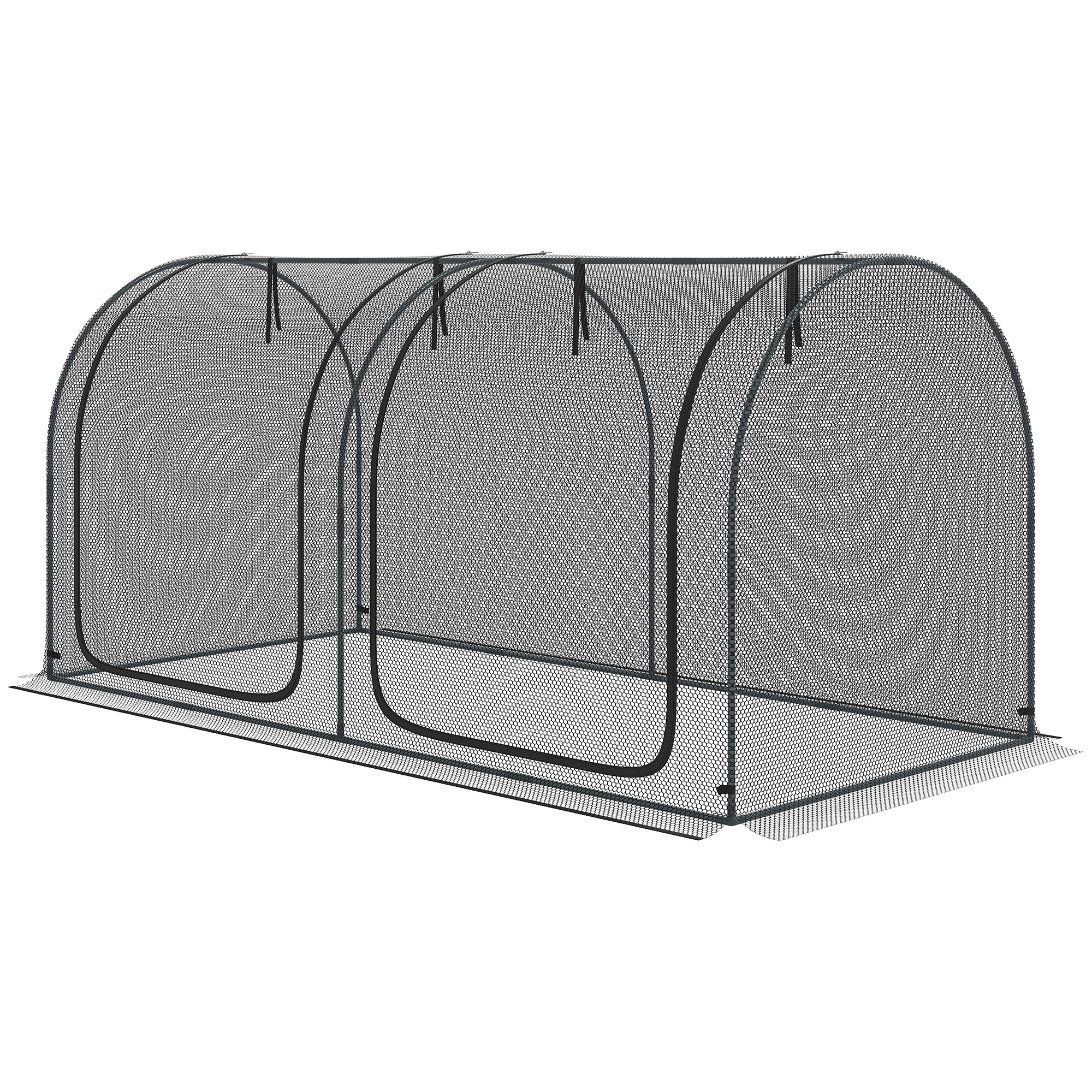 Outsunny 2,49 x 1,2 m Gartennetz, Pflanzenschutzzelt mit Tür, Winddichtes Schädlingsschutznetz mit Stahlrahmen, Schwarz