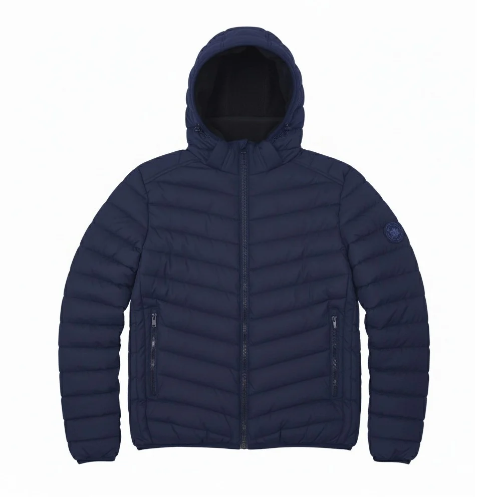 12 Pack Adult Hooded Bubble Jacket with Fleece Lining in Navy