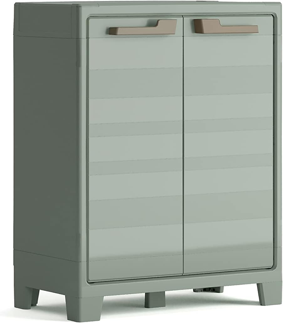 Keter Armadio 2 Ripiani Regolabili Realizzato In Resina Planet Outdoor Basso, Verde, 80 x 44 x 100 cm