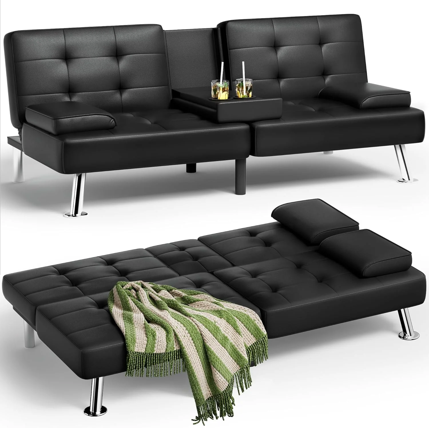 Homall Futon Sofa Bed Leather Futon Couch Removable Armrests Adjustable Recliner Sofa Bed