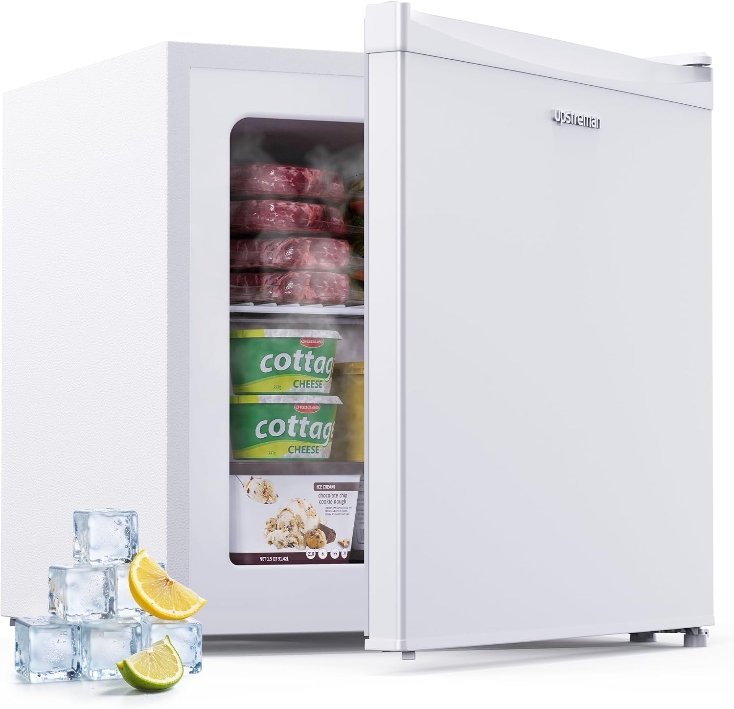 Upstreman 35L Gefrierschrank Klein, -21℃ 4 Sterne Mini Gefrierschrank,Umkehrbare Türen,Leise, Energiesparend,Reversibles Türscharnier,Tiefkühlschrank Klein,Büro, Hotel, Weiß, UF35