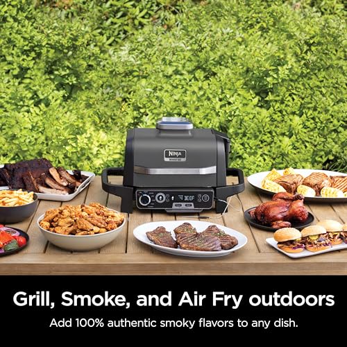 Ninja, Woodfire Pro Outdoor Grill and Smoker, Thermometer, BBQ Smoker, Air Fryer, Bake, Roast, Dehydrate, Broil, 7 in 1, Master Grill, Ninja Woodfire Pellets, Portable, Electric Grill, Grey, OG751BRN : Patio, Lawn & Garden