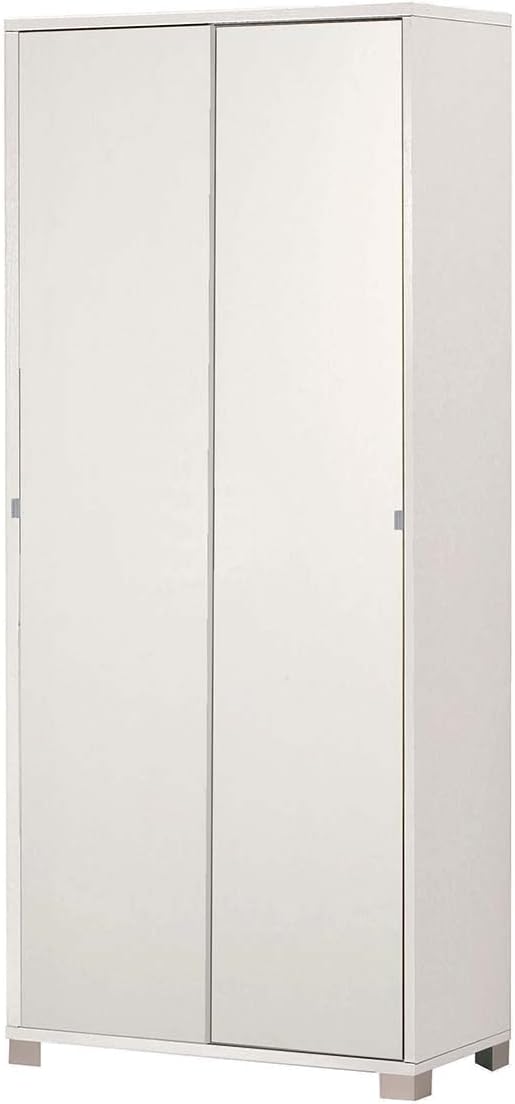 Sarmog Armadio2 Ante Scorrevoli, Armadio 2 ante, Armadio Salvaspazio, Armadio camera da letto, Armadio 2 ante con ripiani, 82x41x h190 cm (Senza Specchio, Bianco Fiammato)