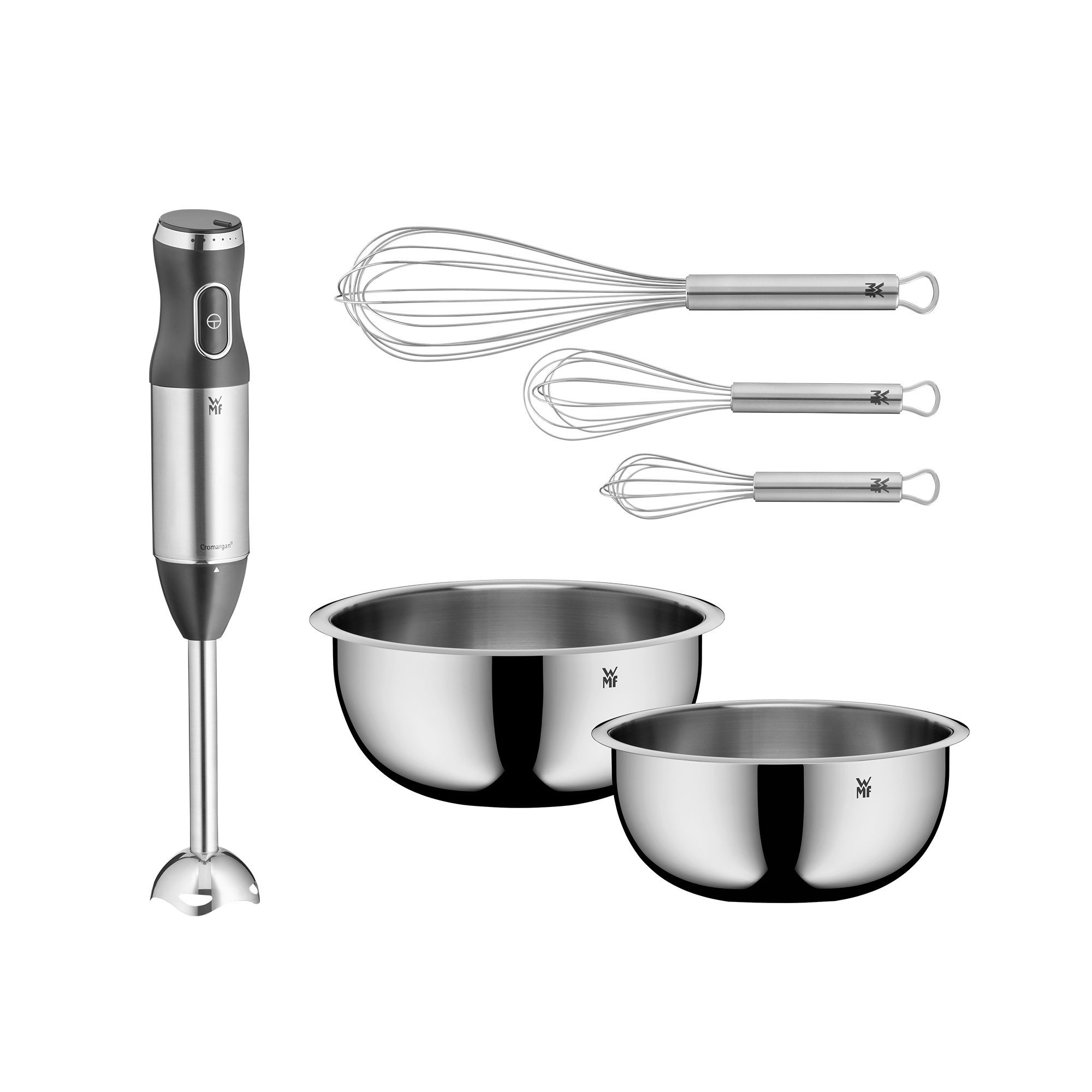 Stabmixer, Küchenschüssel-Set 2-teilig und Schneebesen-Set 3-teilig