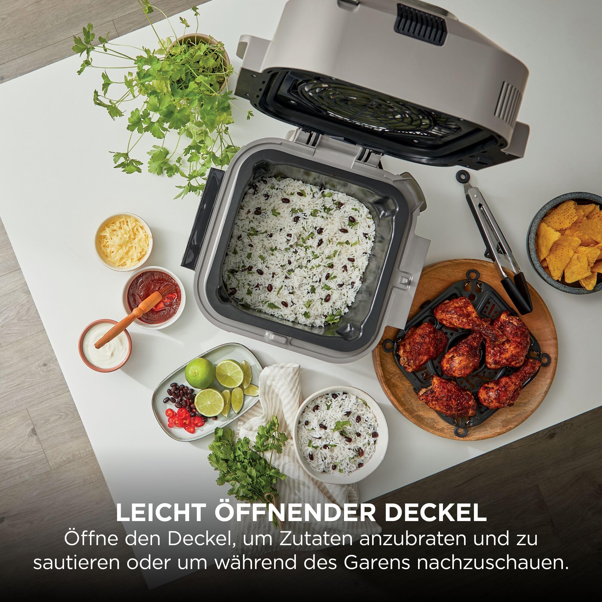 Multikocher und Heißluftfritteuse 5,7 l 12-in-1 mit Dampfgarfunktion Heißluft-Frittieren Backen Grillen Stone Gold