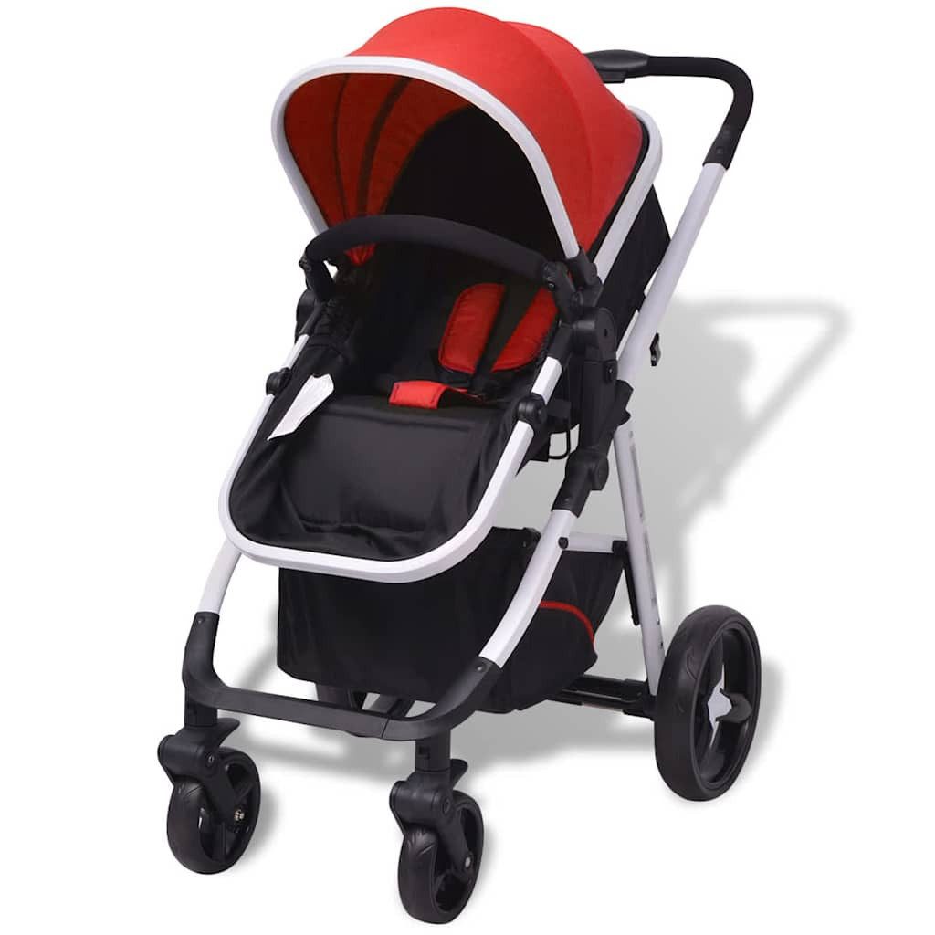 Kinder-Buggy 3-in-1 Kinderwagen Aluminium Rot und Schwarz