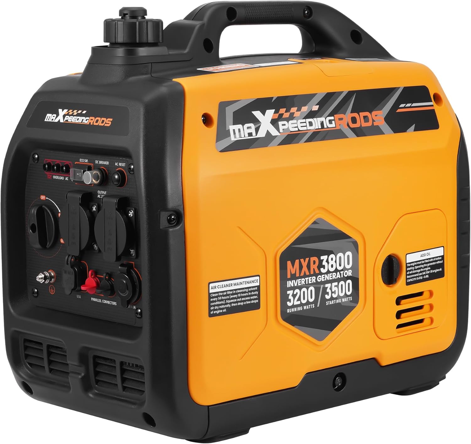 maXpeedingrods Generatore di Corrente Inverter, 2000W, Generatore di Corrente a Benzina, 4 Tempi, con USB e Prese da 230V, Display Gigitale, Compatto e Leggero, per Campeggio, Viaggio RV