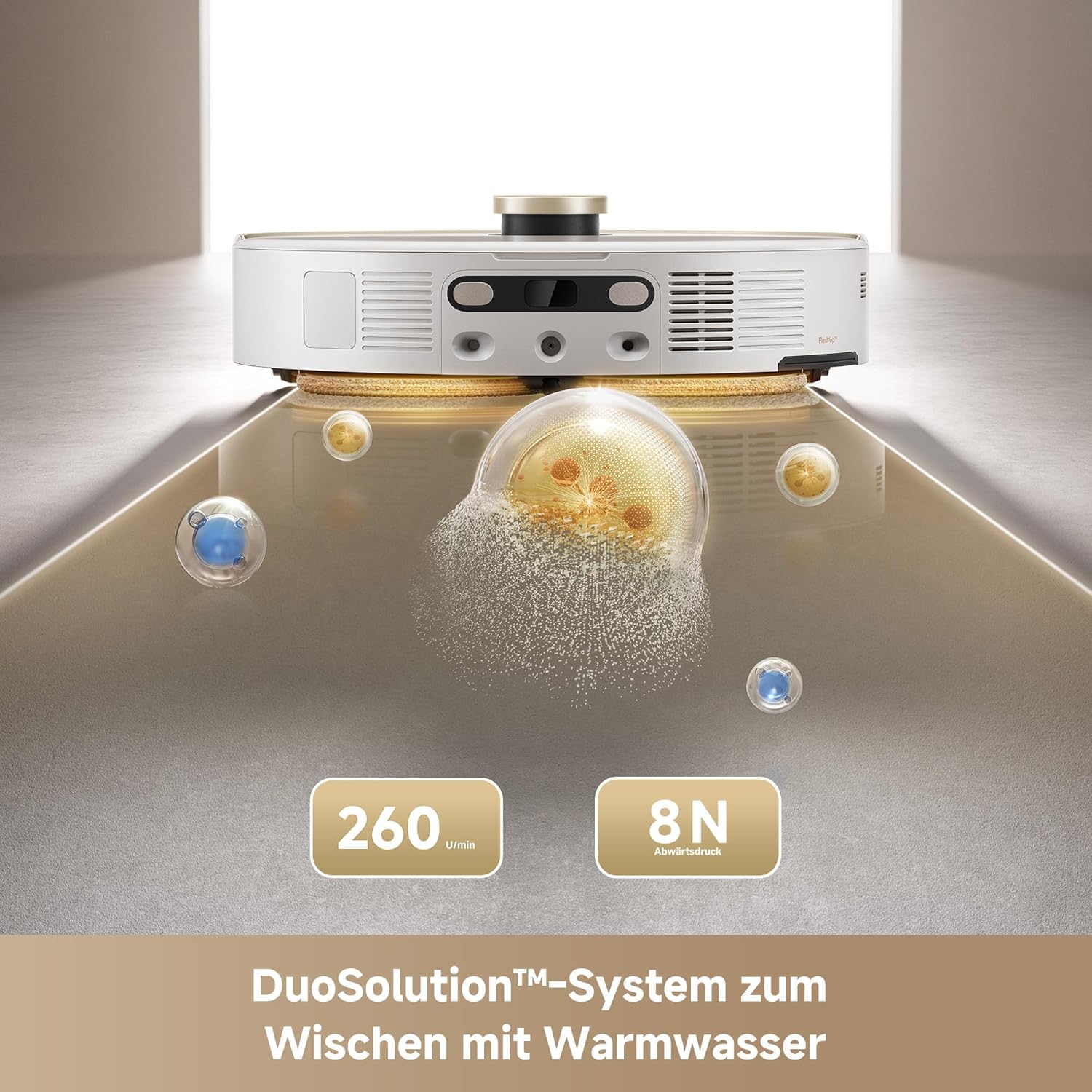 Mova V50 Ultra Complete Saugroboter mit Wischfunktion, Einer Saugkraft von 24.000 Pa, anhebbare Navigation mit 6 cm Hindernisüberwindung und Warmwasser-Wischen mit DuoSolution-System, weiß