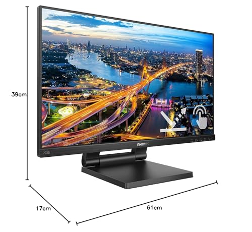 Philips 222B1TC/00, Touch Screen Monitor 21.5",FHD 1920*1080, VGA, HDMI, Display Port, Hub USB 3 x 3.2, Speakers, base regolabile in altezza : Informatica