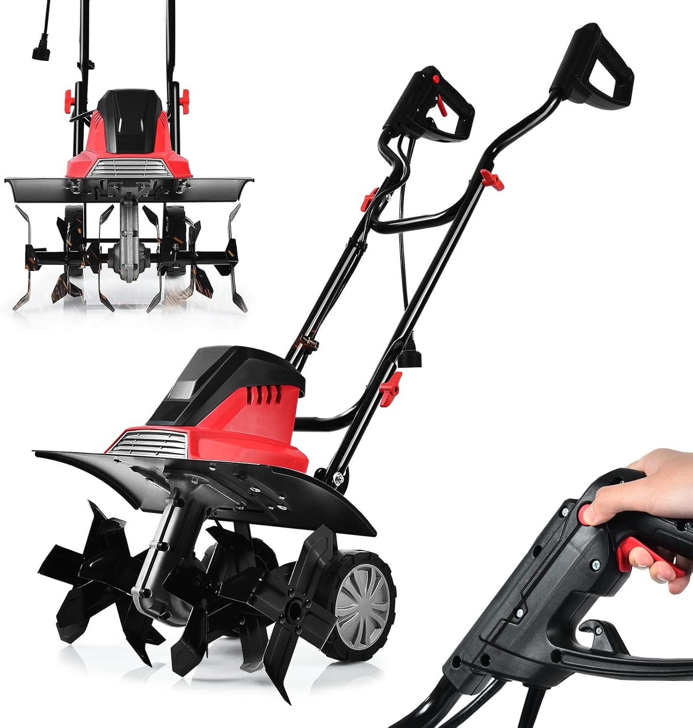 RELAX4LIFE Motozappa Elettrica 1200W/1500W, Zappa a Motore Elettrica 4/6 Lame, Velocità 365/400 rpm, Profondità di Lavoro 22 CM, Larghezza 35/43 CM (1200W)