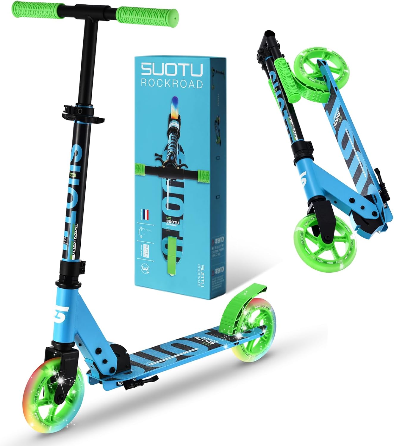 SUOTU Monopattino con 2 Ruote luminose a LED da 145 mm, Pieghevole, Regolabile in Altezza, Scooter per Bambini 3-12 Anni
