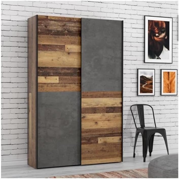 Forte Ozula Elegant Multi-Function Wardrobe Wood Derived Wood Vintage Furniture with Concrete Effect Finish, Grey, 120 x 42 x 190.5 cm