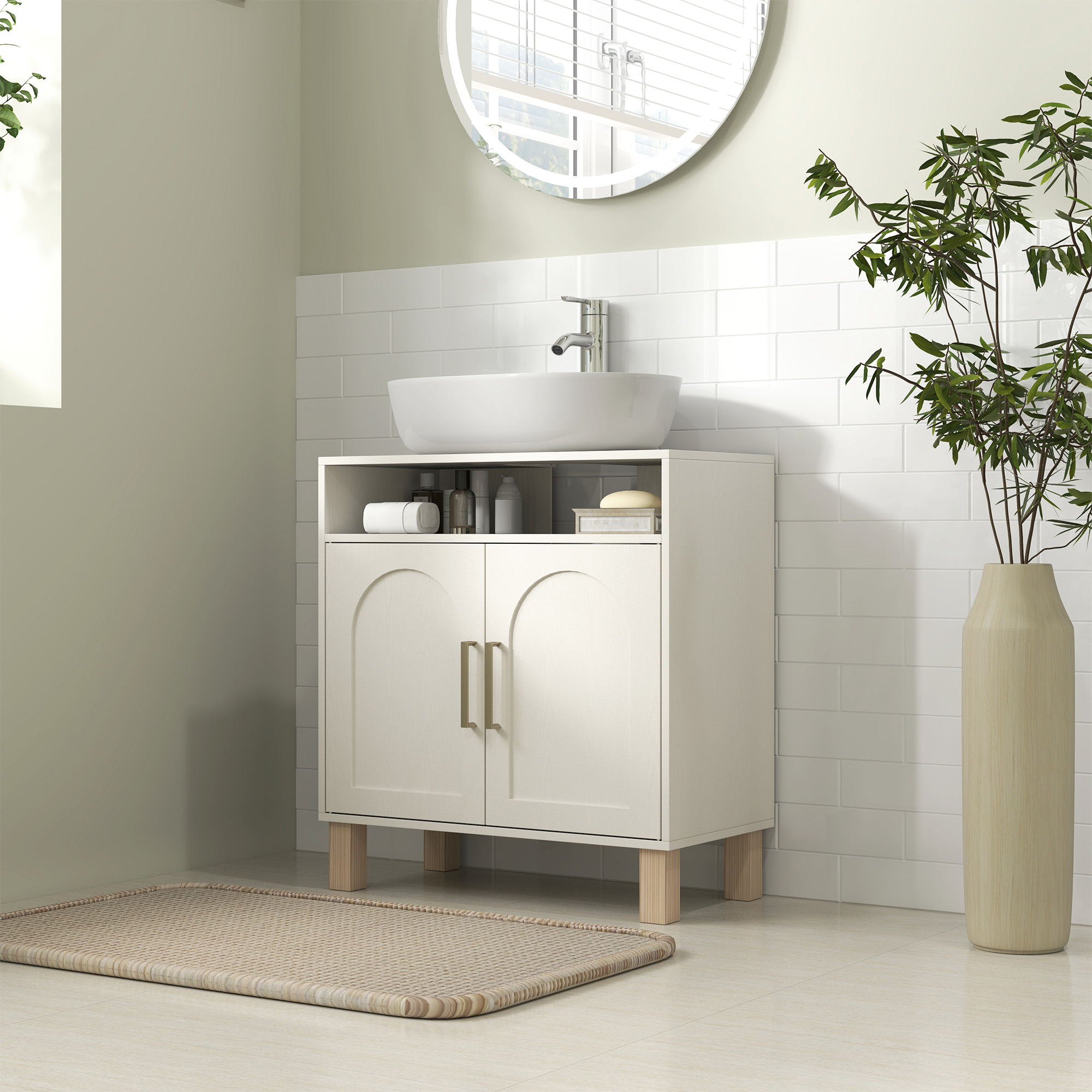 HOMCOM Badezimmerunterschrank Waschbeckenunterschrank Schrank 2 Türen mit verstellbarem Regal 60 x 30 x 63 cm Weiß