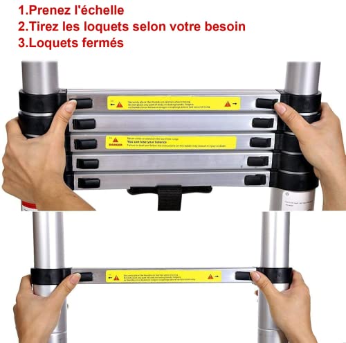 COOCHEER Scala pieghevole da 5 m, scala telescopica, in alluminio, scaletta estensibile, carico massimo 150 kg, leggera e resistente : Amazon.it: Fai da te
