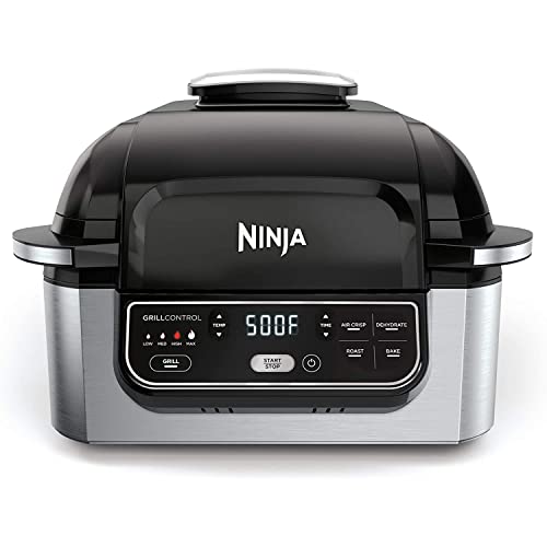 Ninja AG301 Foodi 5 in 1 Indoor Electric Grill with Air Fry, Roast, Bake & Dehydrate   Programmable, Black/Silver: Home & Kitchen